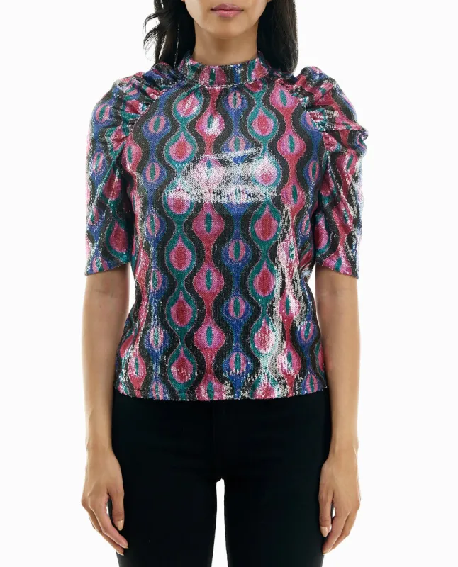 PHOEBE SEQUIN DOLMAN ELBOW SLEEVE TOP sold by Nicole Miller
