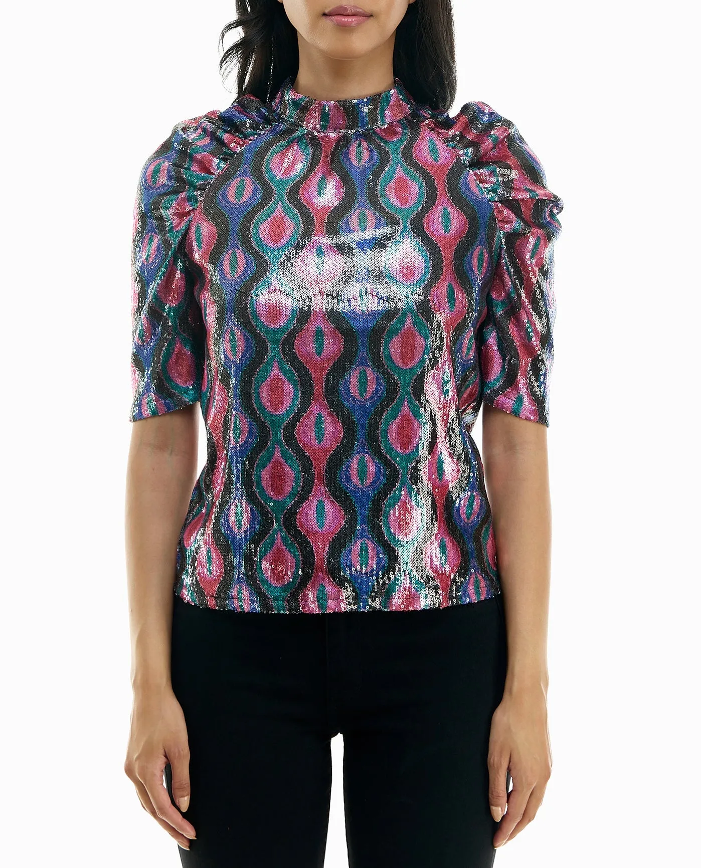 PHOEBE SEQUIN DOLMAN ELBOW SLEEVE TOP sold by Nicole Miller