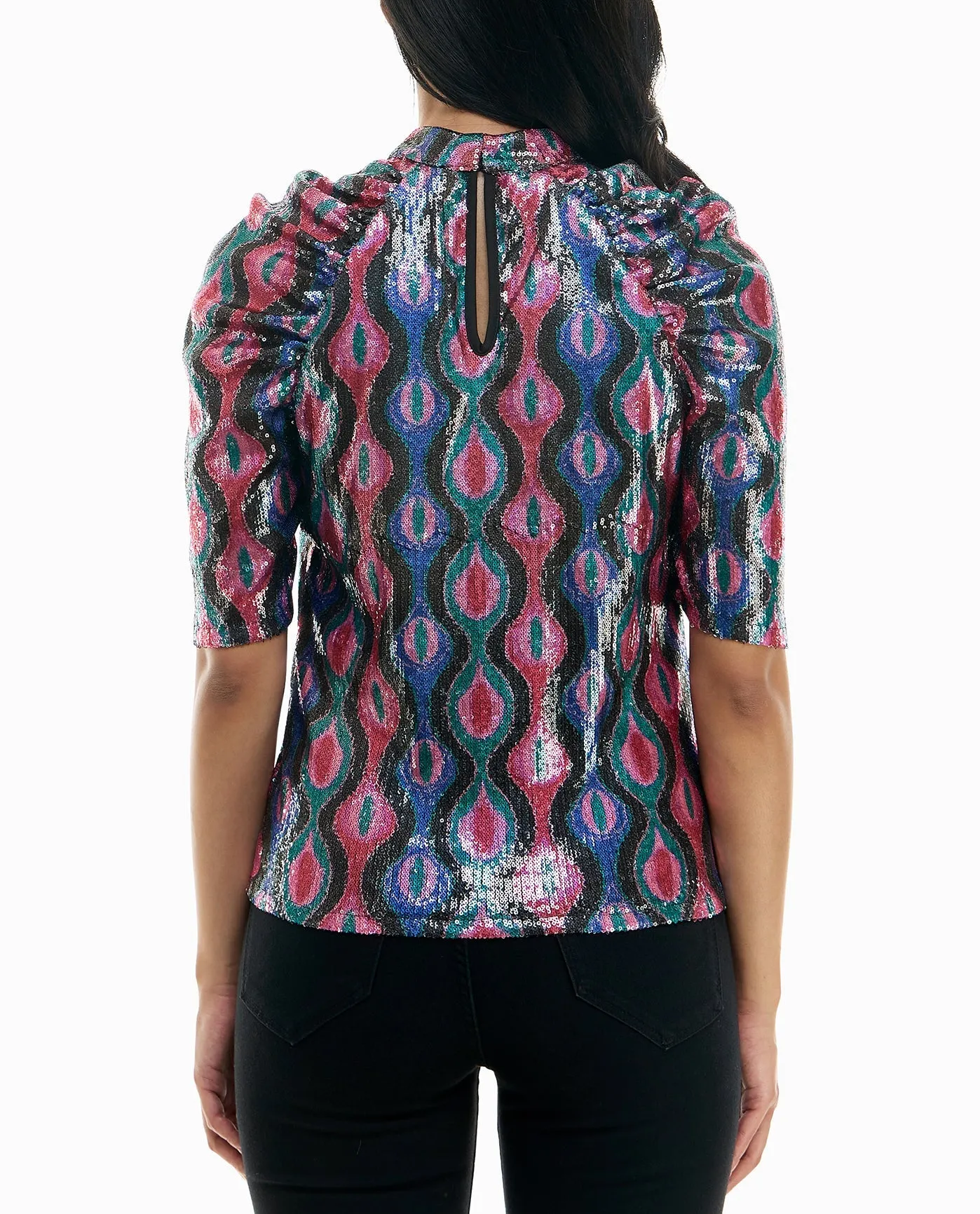 PHOEBE SEQUIN DOLMAN ELBOW SLEEVE TOP sold by Nicole Miller product image thumbnail 2