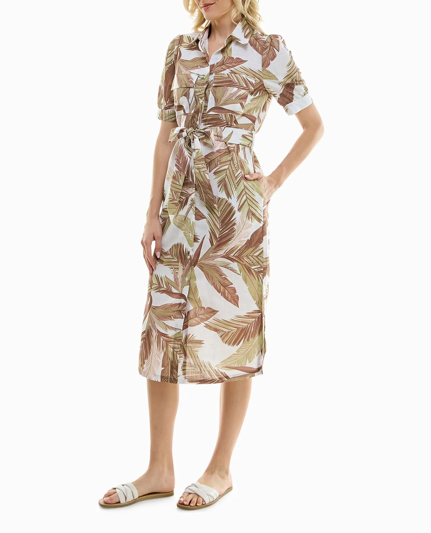 ZARIA LINEN SHORT SLEEVE BELTED SHIRT DRESS sold by Nicole Miller product image thumbnail 3
