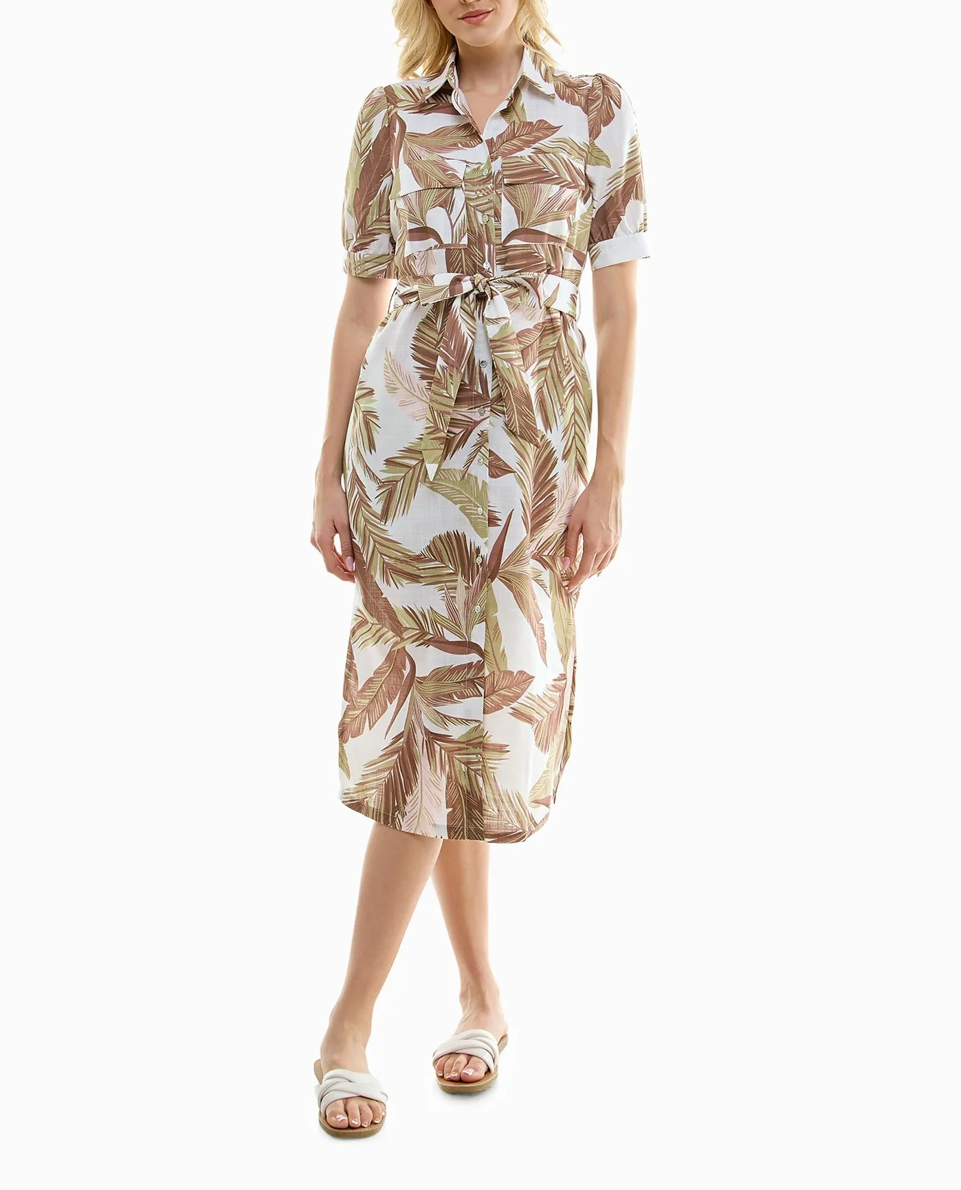 ZARIA LINEN SHORT SLEEVE BELTED SHIRT DRESS sold by Nicole Miller