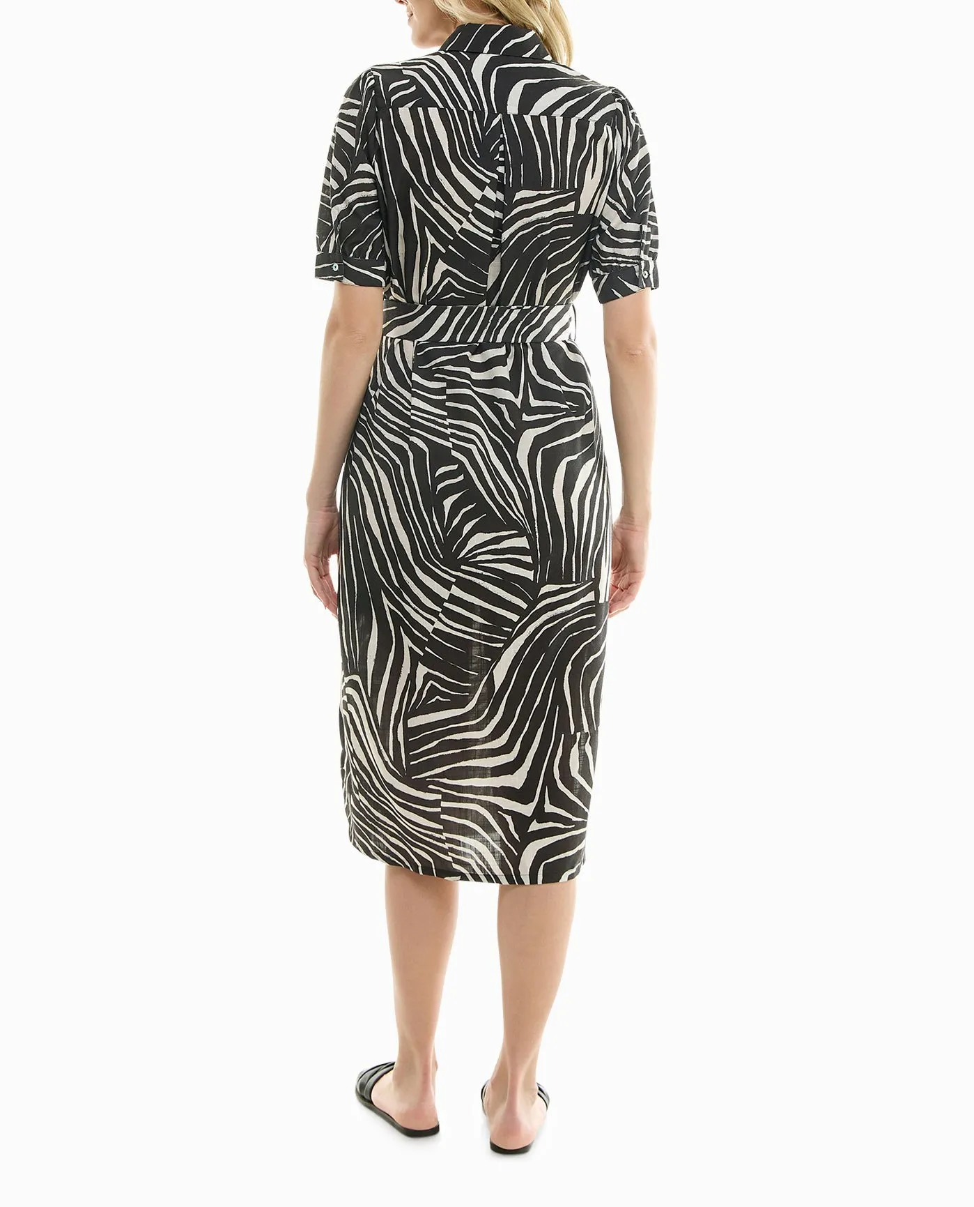 ZARIA LINEN SHORT SLEEVE BELTED SHIRT DRESS sold by Nicole Miller product image thumbnail 5