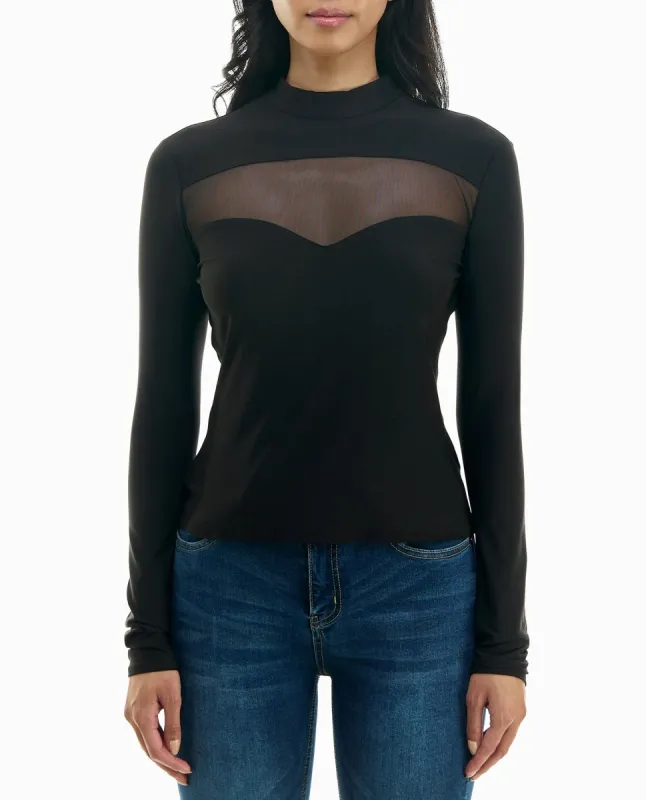 ASPEN CREPE LONG SLEEVE ILLUSION MOCK NECK TOP sold by Nicole Miller