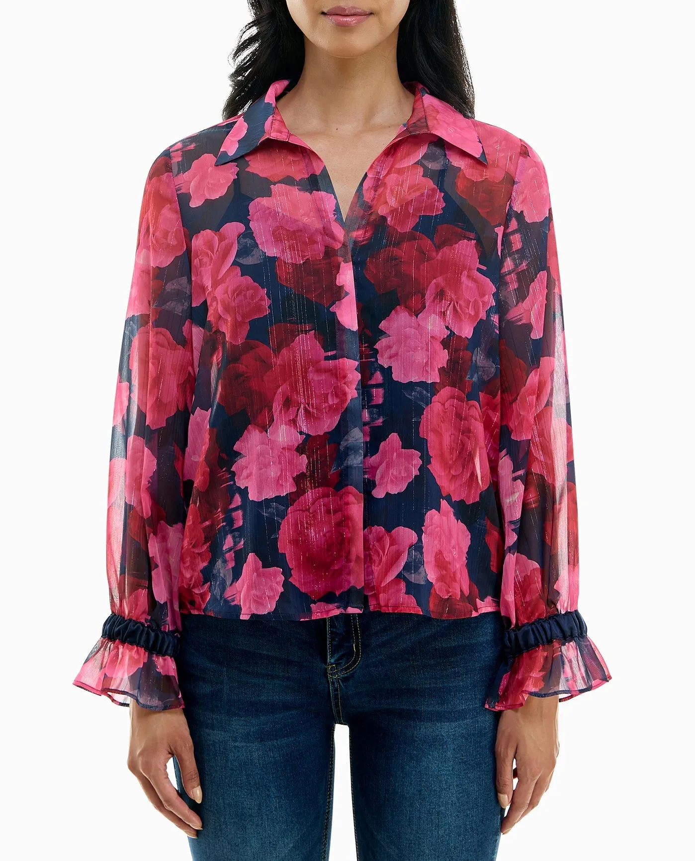 MIA LUREX CHIFFON LONG SLEEVE BLOUSE WITH CAMISOLE sold by Nicole Miller