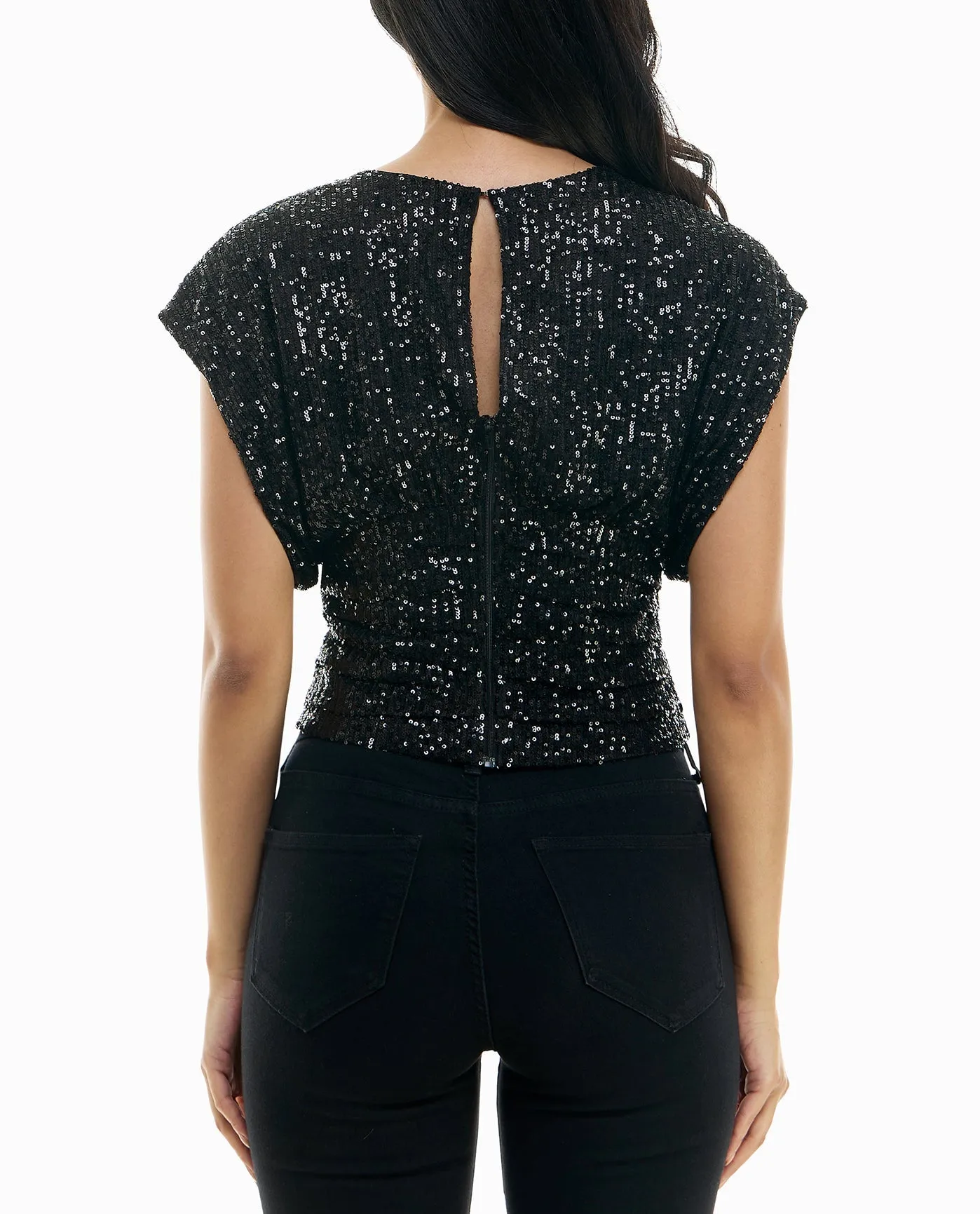KIERA ALL OVER SEQUINS SHORT SLEEVE PLEATED TOP sold by Nicole Miller product image thumbnail 2