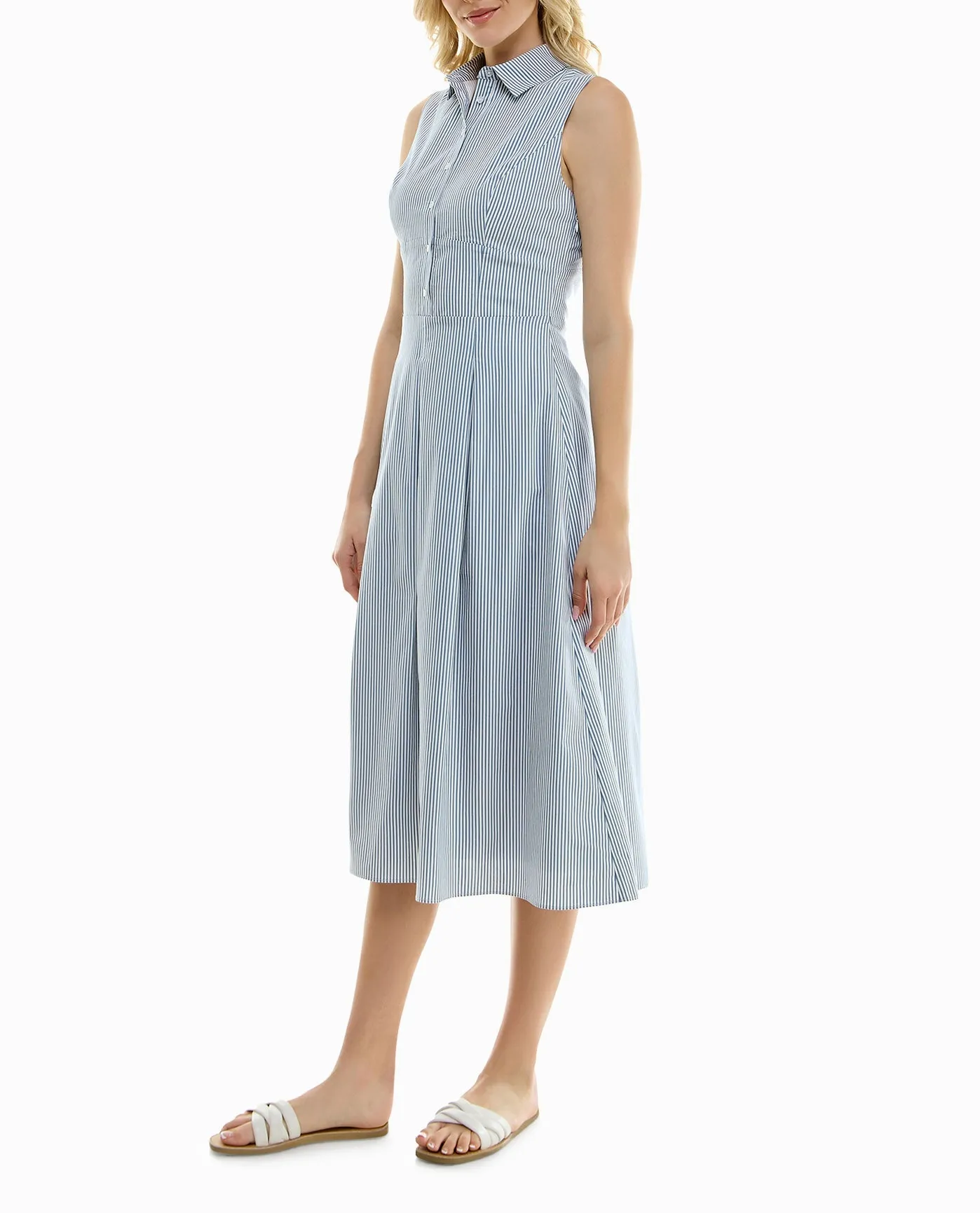 STELLA STRETCH POPLIN SLEEVELESS PLEATED SHIRT DRESS sold by Nicole Miller product image thumbnail 3
