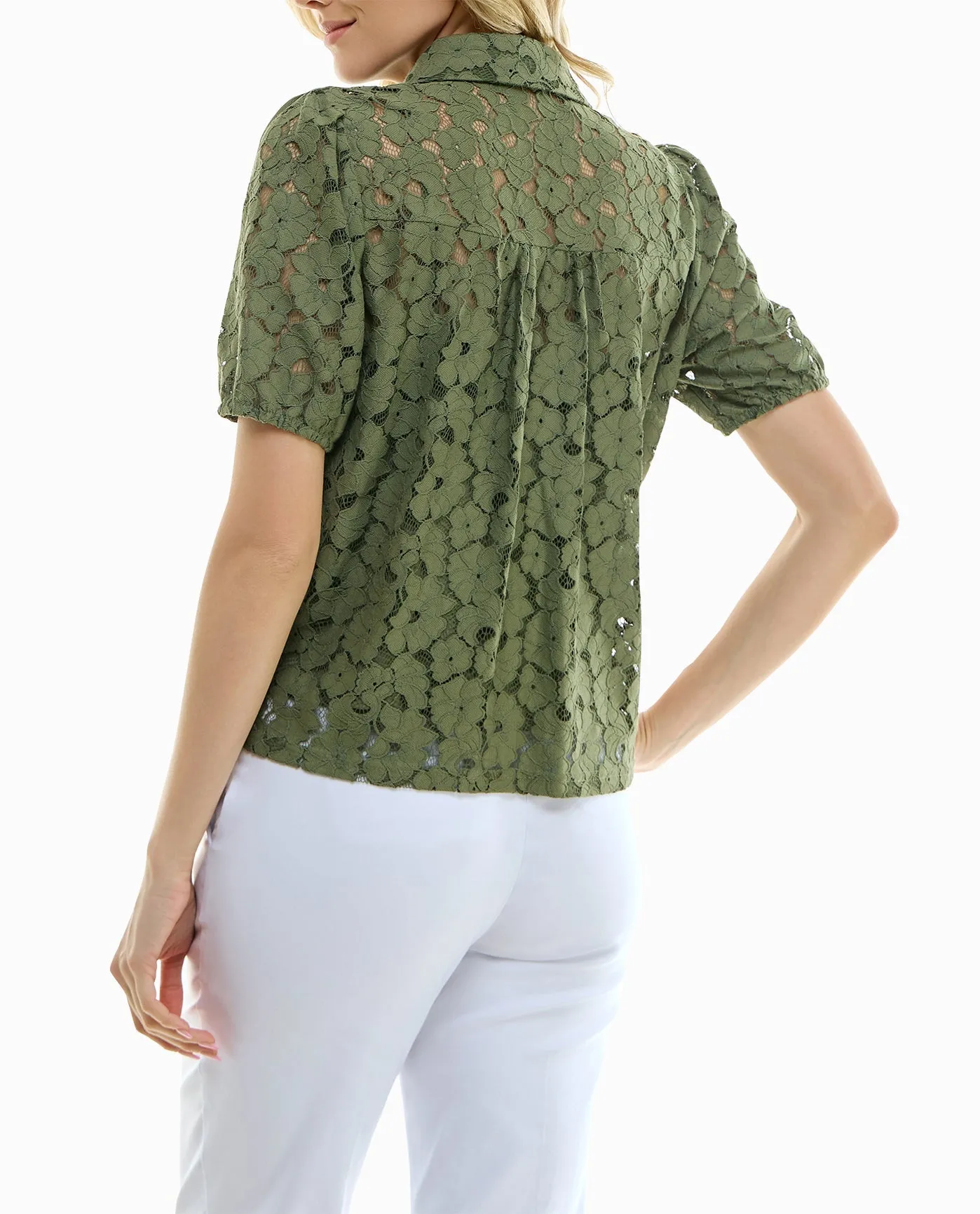 SAGE LACE BUTTON FRONT SHORT SLEEVE SHIRT sold by Nicole Miller product image thumbnail 2