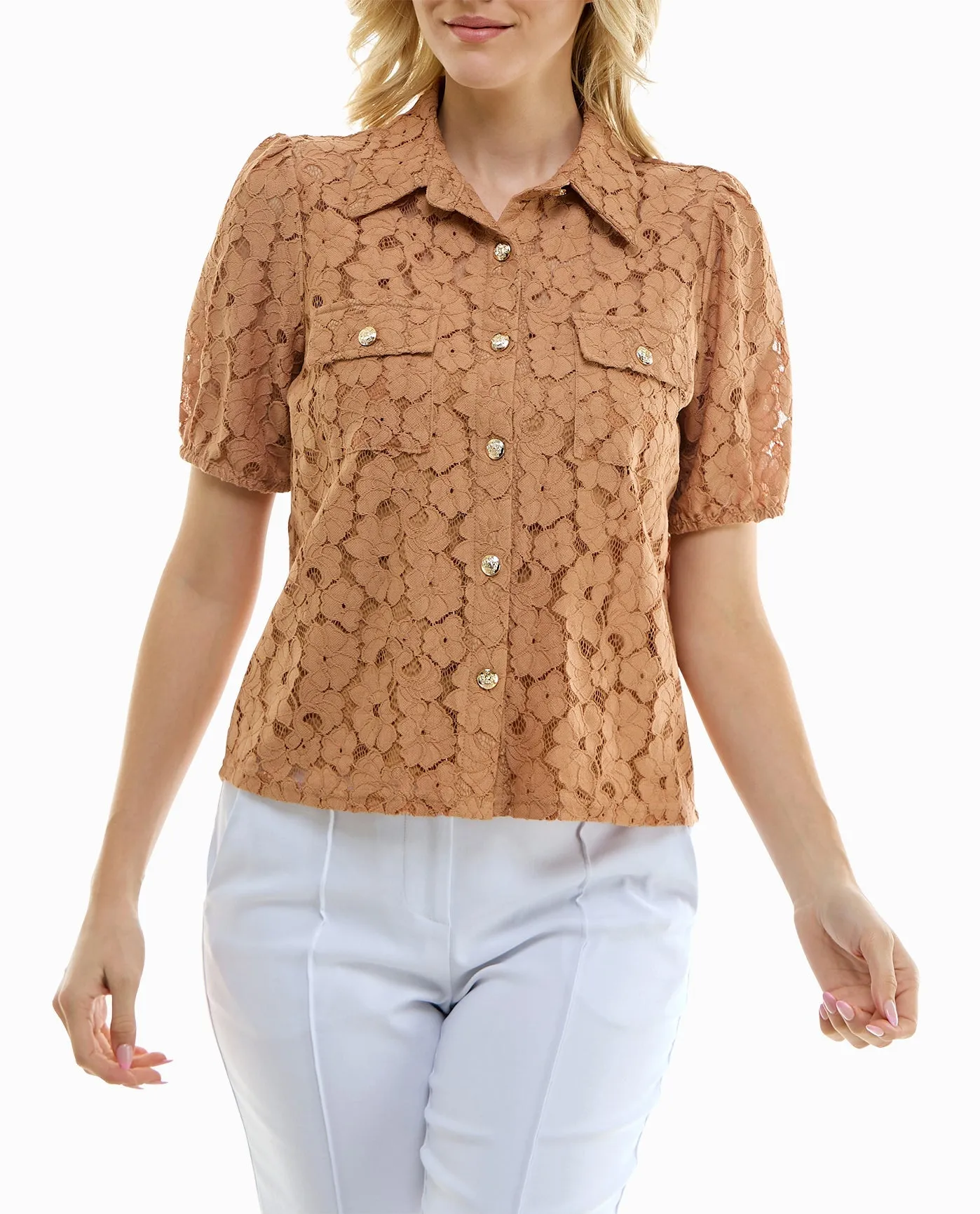 SAGE LACE BUTTON FRONT SHORT SLEEVE SHIRT sold by Nicole Miller product image thumbnail 4