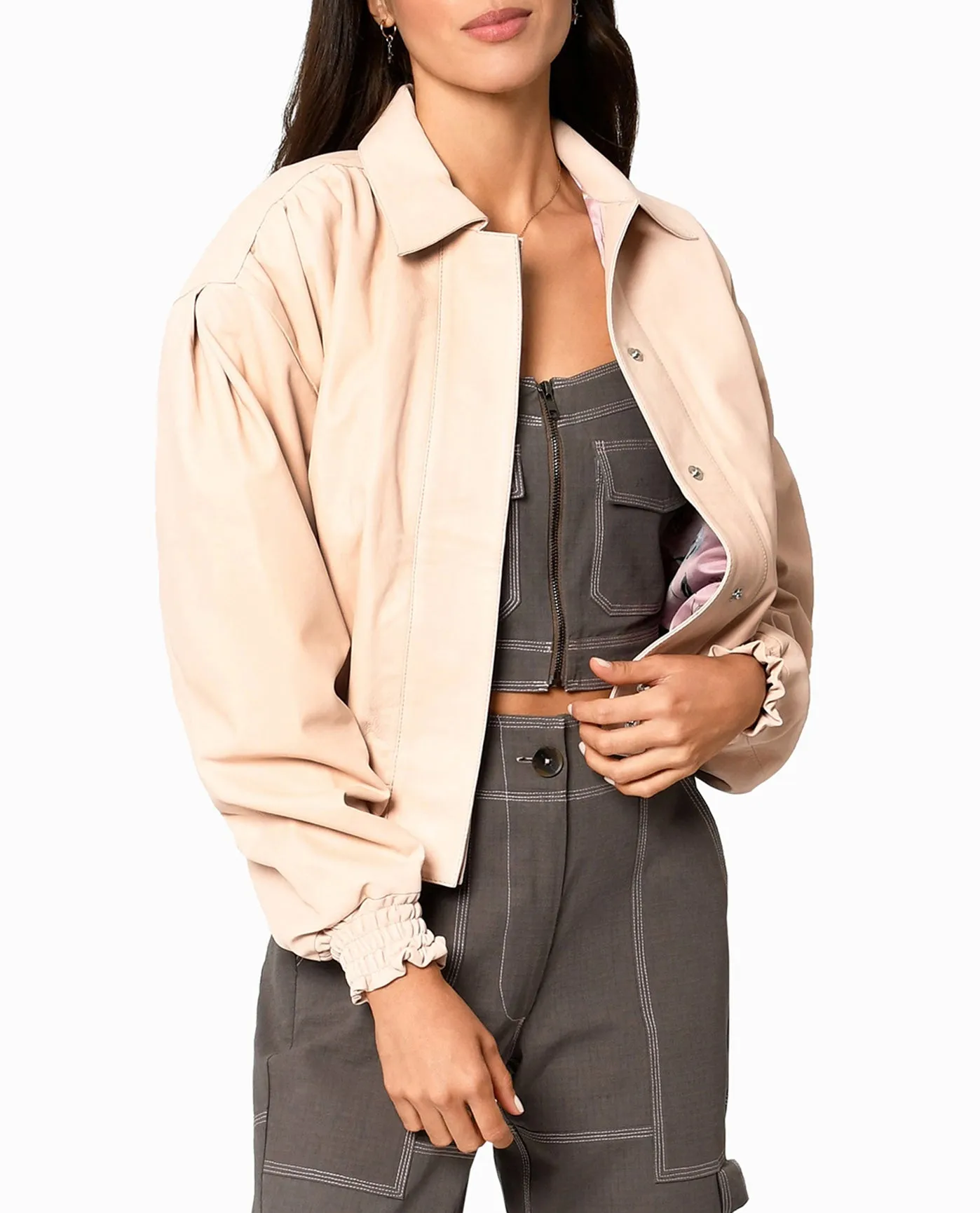 COLLARED LEATHER JACKET sold by Nicole Miller product image thumbnail 4