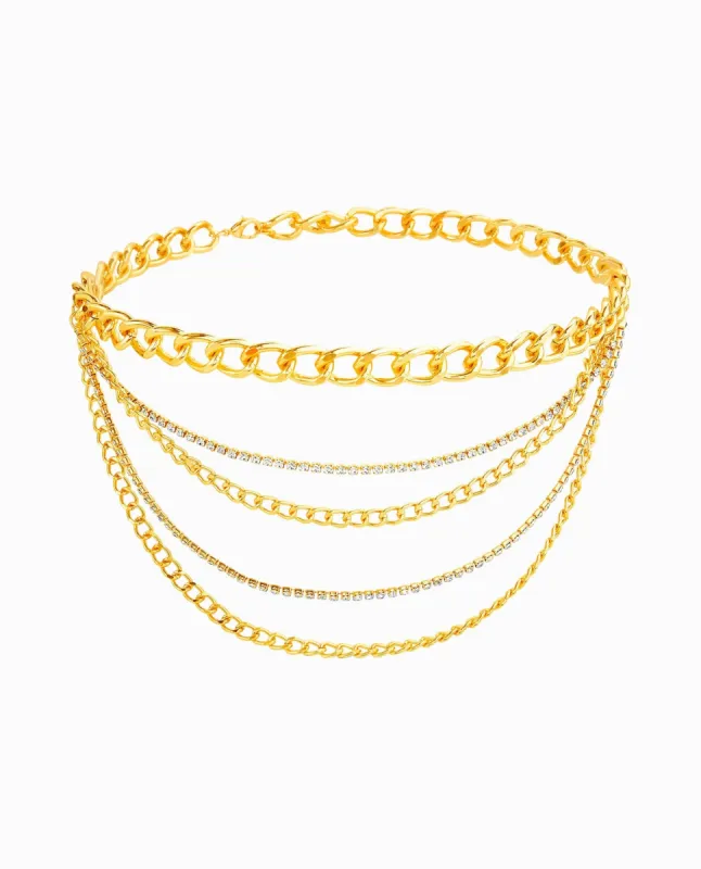 RHINESTONE LAYERED LINK CHAIN BELT sold by Nicole Miller