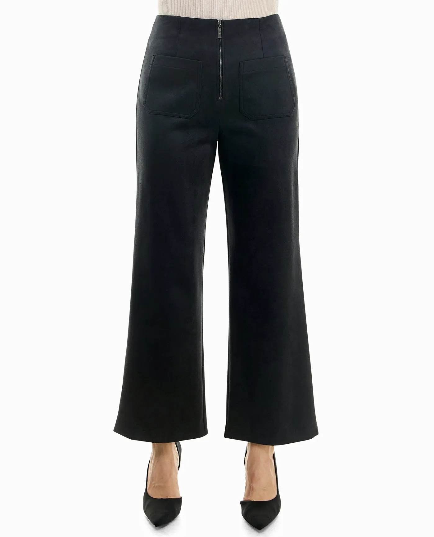 QUINN VEGAN SUEDE ZIP FRONT WIDE LEG PANT sold by Nicole Miller product image thumbnail 3
