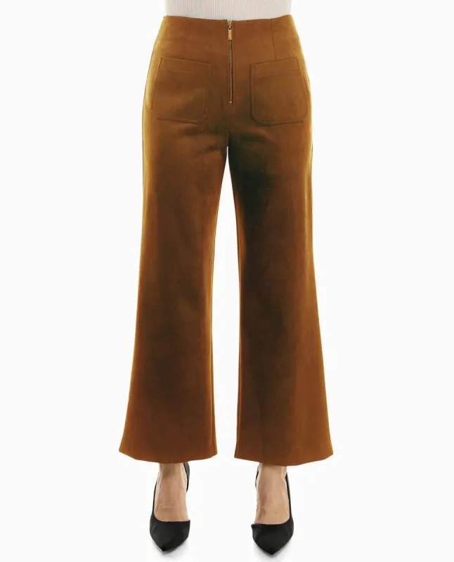QUINN VEGAN SUEDE ZIP FRONT WIDE LEG PANT sold by Nicole Miller