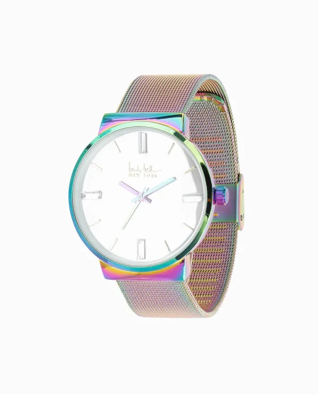 IRIDESCENT TONE STAINLESS STEEL STRAP WATCH, 36MM sold by Nicole Miller