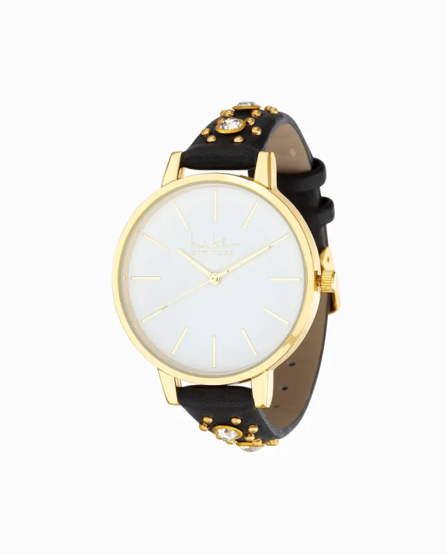 GOLD TONE CRYSTAL STUDDED STRAP WATCH, 38MM sold by Nicole Miller