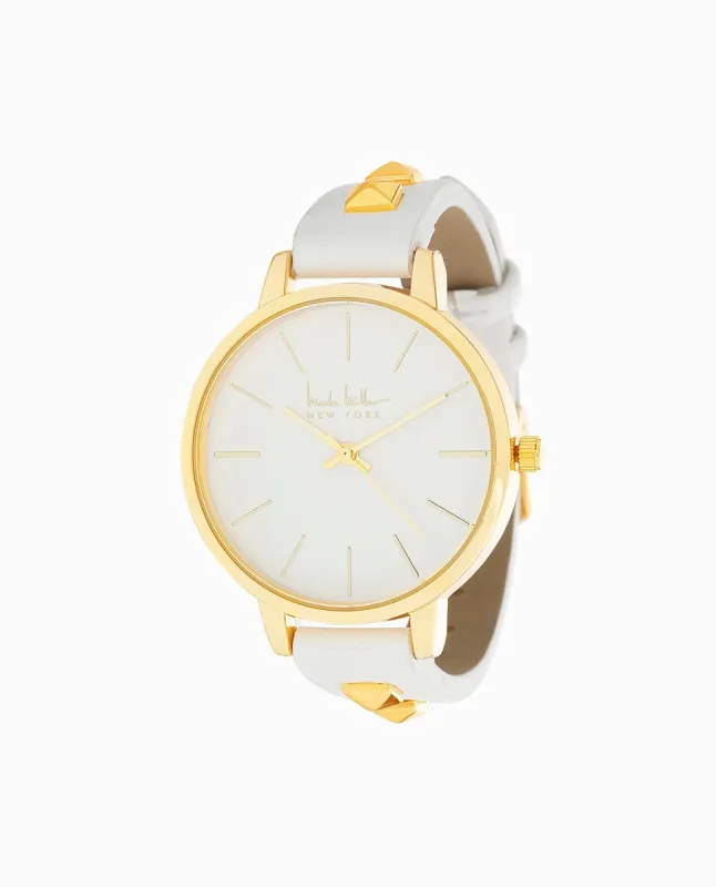 GOLD TONE STRAP WATCH, 38MM made by Nicole Miller