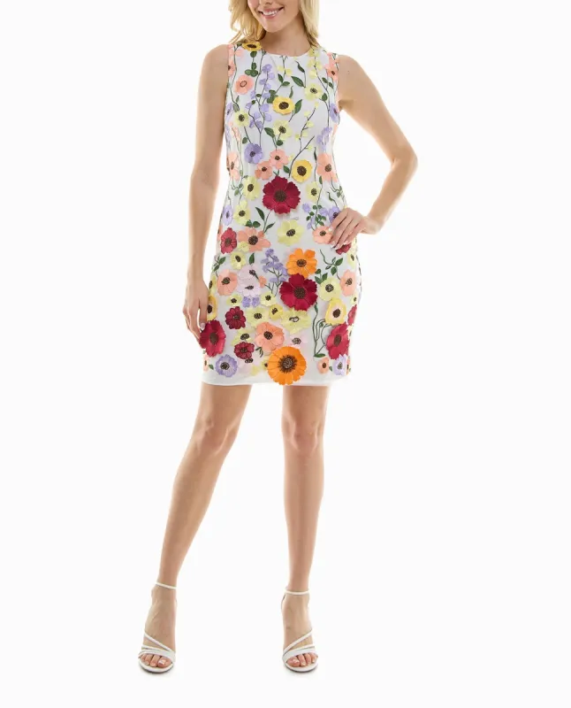 FLORA APPLIQUE MESH SHEATH DRESS made by Nicole Miller