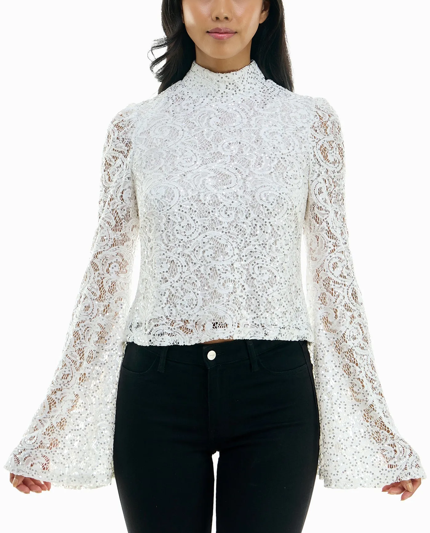 MAUDE SEQUINED LACE BELL SLEEVE TOP sold by Nicole Miller product image thumbnail 3