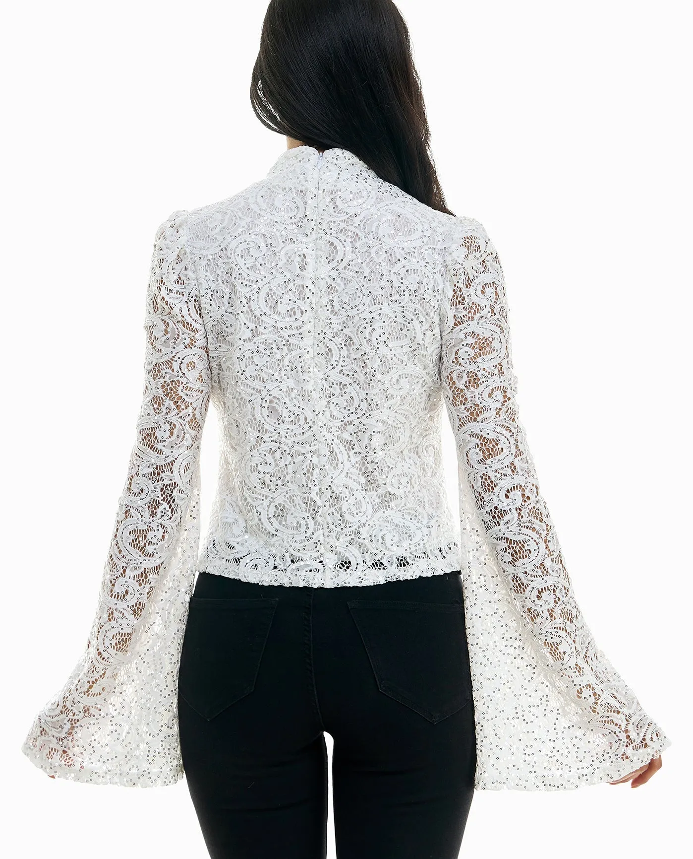 MAUDE SEQUINED LACE BELL SLEEVE TOP sold by Nicole Miller product image thumbnail 4