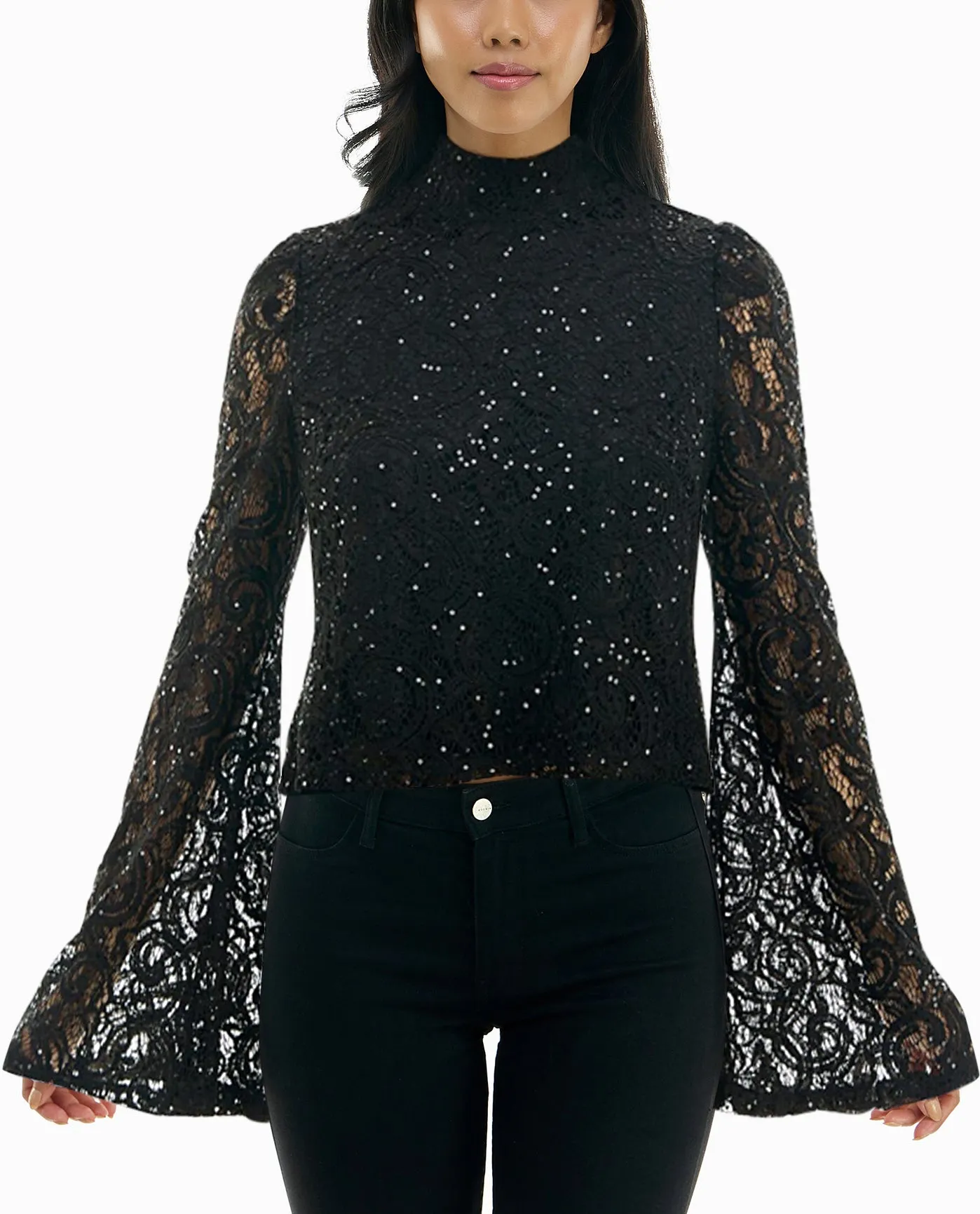 MAUDE SEQUINED LACE BELL SLEEVE TOP sold by Nicole Miller