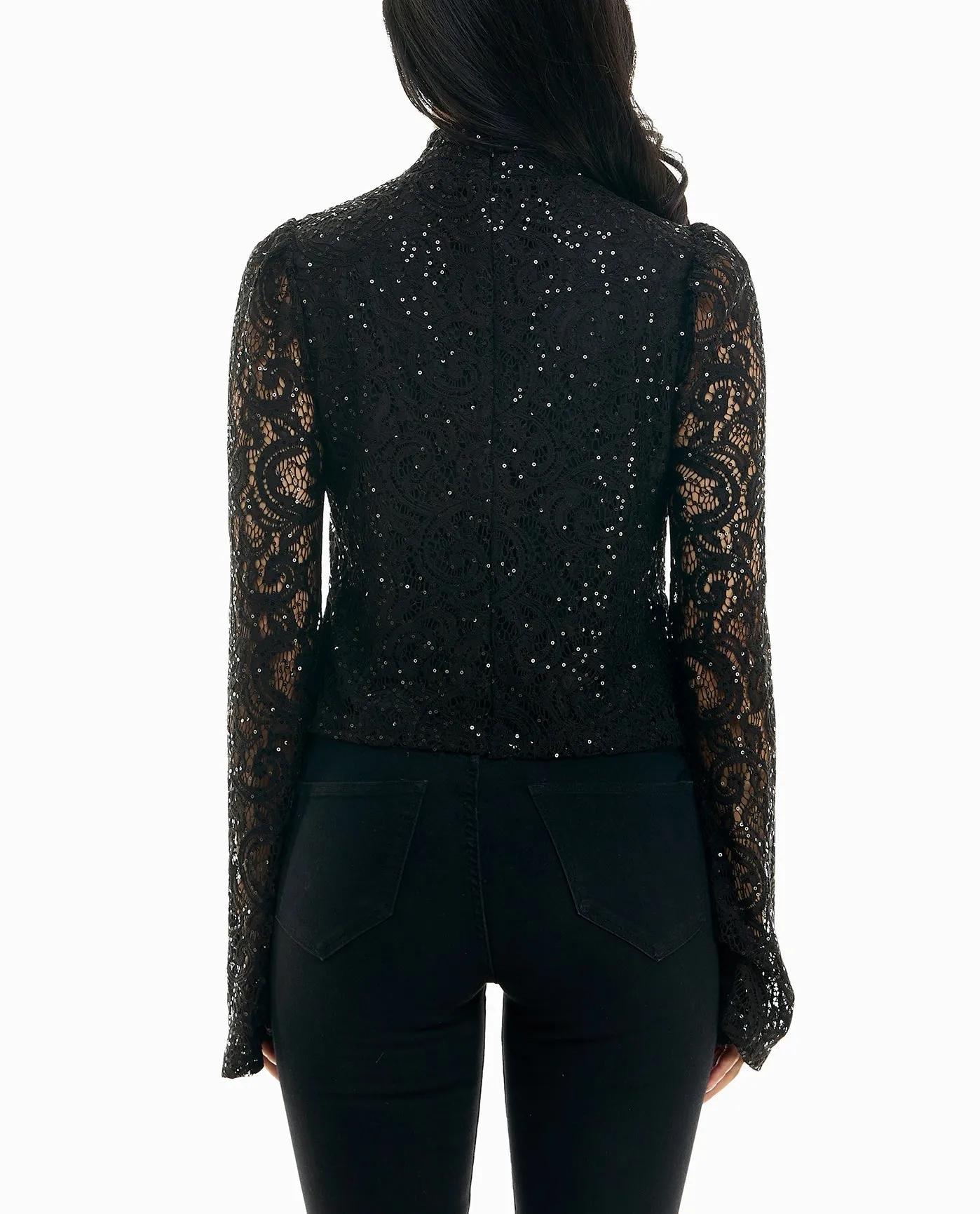 MAUDE SEQUINED LACE BELL SLEEVE TOP sold by Nicole Miller product image thumbnail 2