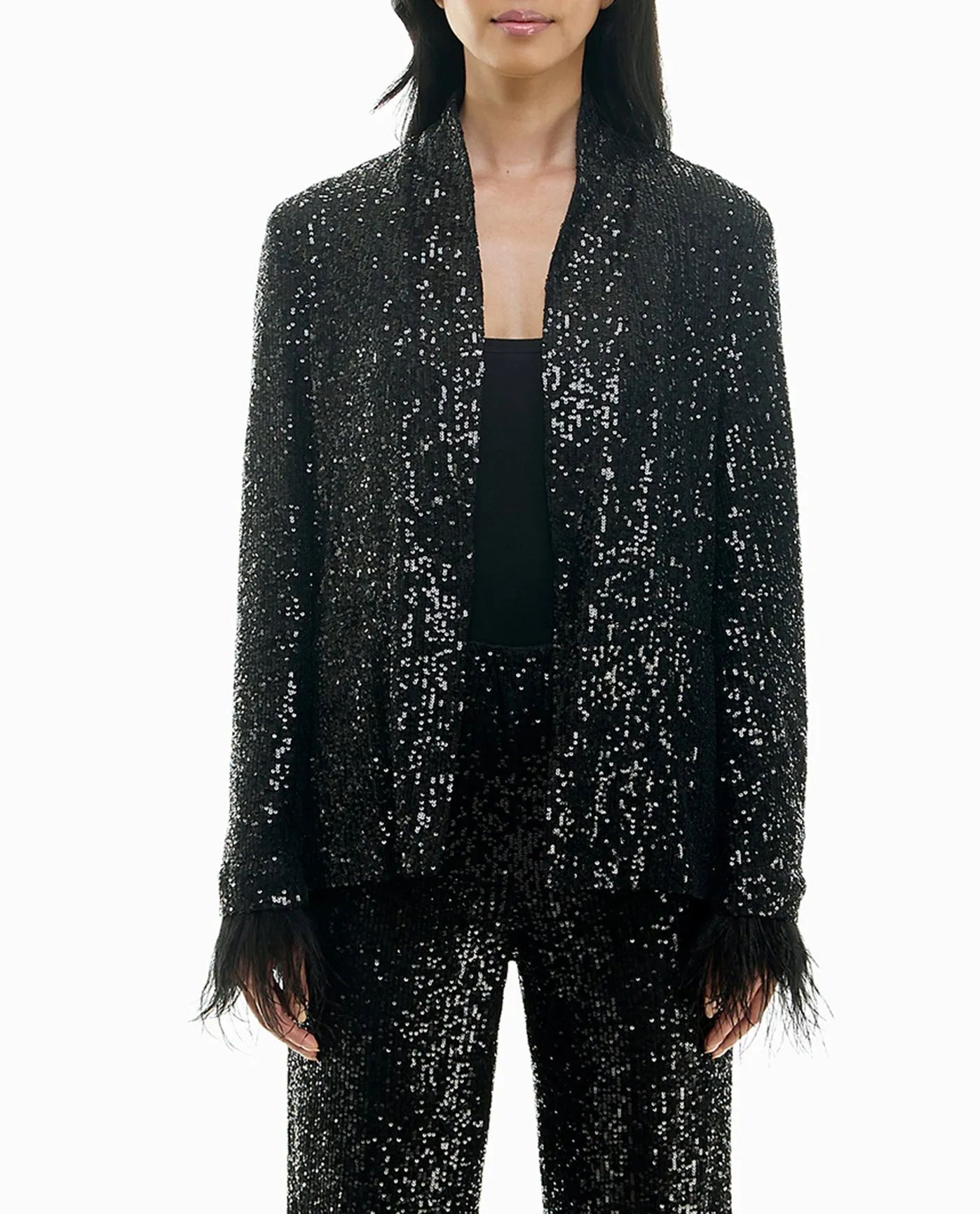 CHARLOTTE ALL OVER SEQUIN FEATHER TRIMMED JACKET sold by Nicole Miller product image thumbnail 3