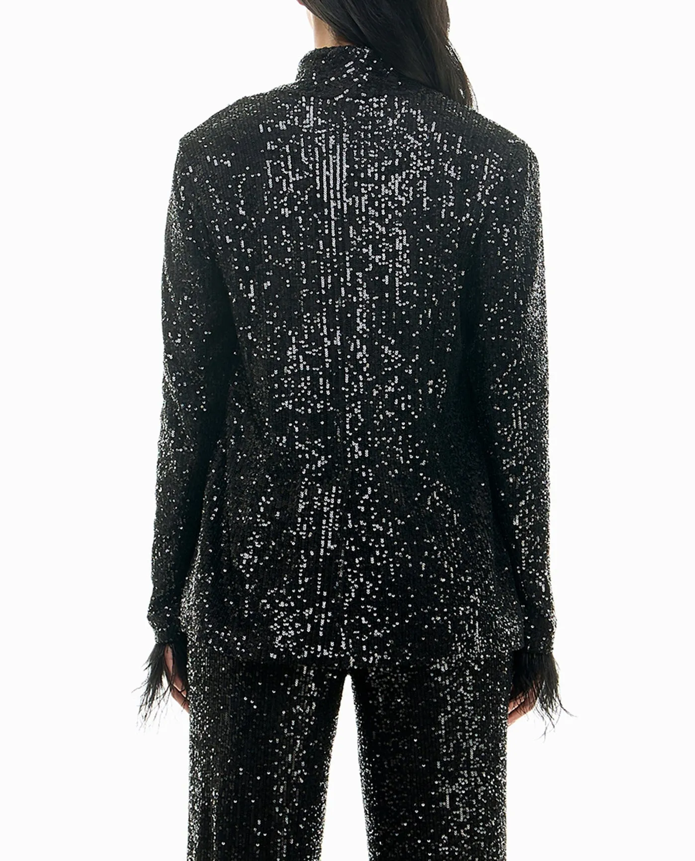CHARLOTTE ALL OVER SEQUIN FEATHER TRIMMED JACKET sold by Nicole Miller product image thumbnail 4