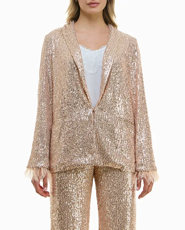 CHARLOTTE ALL OVER SEQUIN FEATHER TRIMMED JACKET sold by Nicole Miller