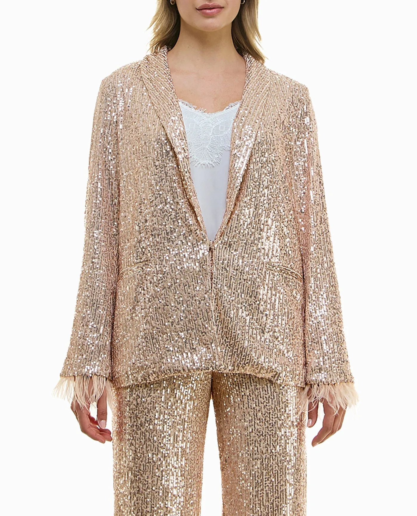 CHARLOTTE ALL OVER SEQUIN FEATHER TRIMMED JACKET sold by Nicole Miller