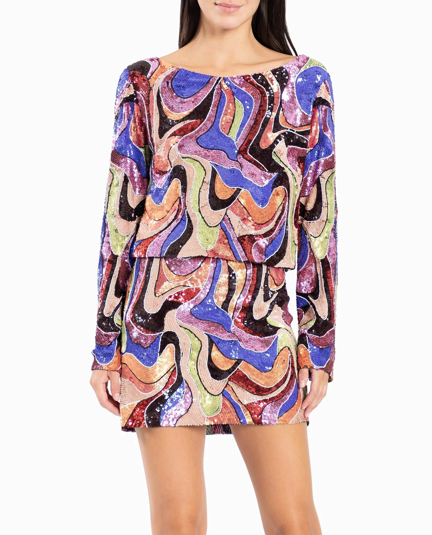 CUSTOM MADE SUNNYLAND SWIRL FLARED SLEEVE TOP sold by Nicole Miller