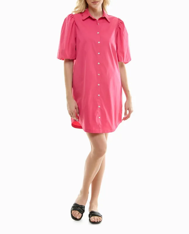 DAHLIA STRETCH POPLIN BLOUSON SLEEVE SHIRT DRESS sold by Nicole Miller