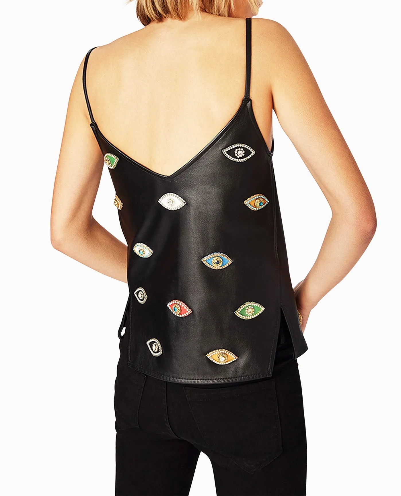EVIL EYE EMBELLISHMENT V NECK TANK TOP sold by Nicole Miller product image thumbnail 2