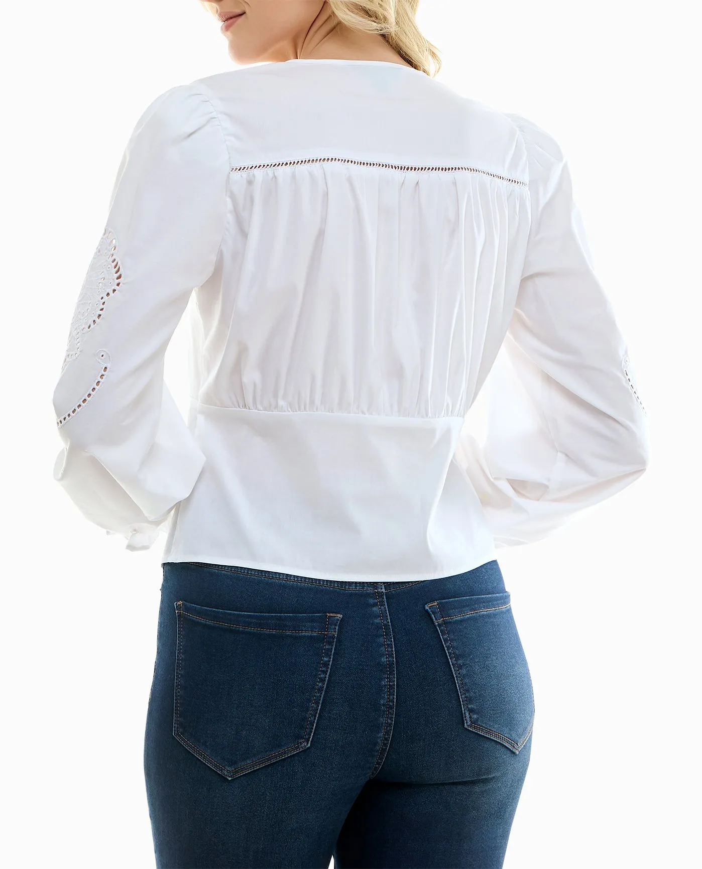 PETUNIA STRETCH POPLIN PLEATED V-NECK SHIRT sold by Nicole Miller product image thumbnail 2