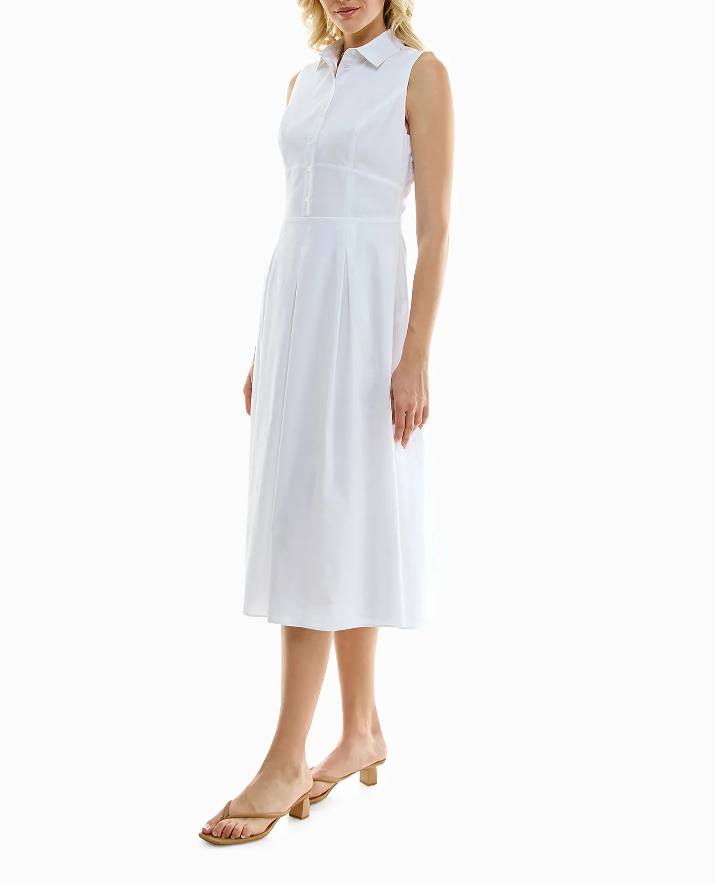 LUNA STRETCH POPLIN SLEEVELESS PLEATED SHIRT DRESS sold by Nicole Miller product image thumbnail 3