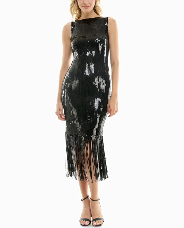 EXCLUSIVE SCARLETT SEQUIN FRINGED SHEATH DRESS made by Nicole Miller