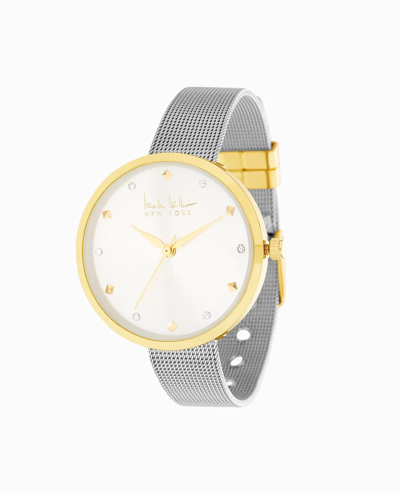 GOLD TONE STAINLESS STEEL STRAP WATCH, 36mm sold by Nicole Miller