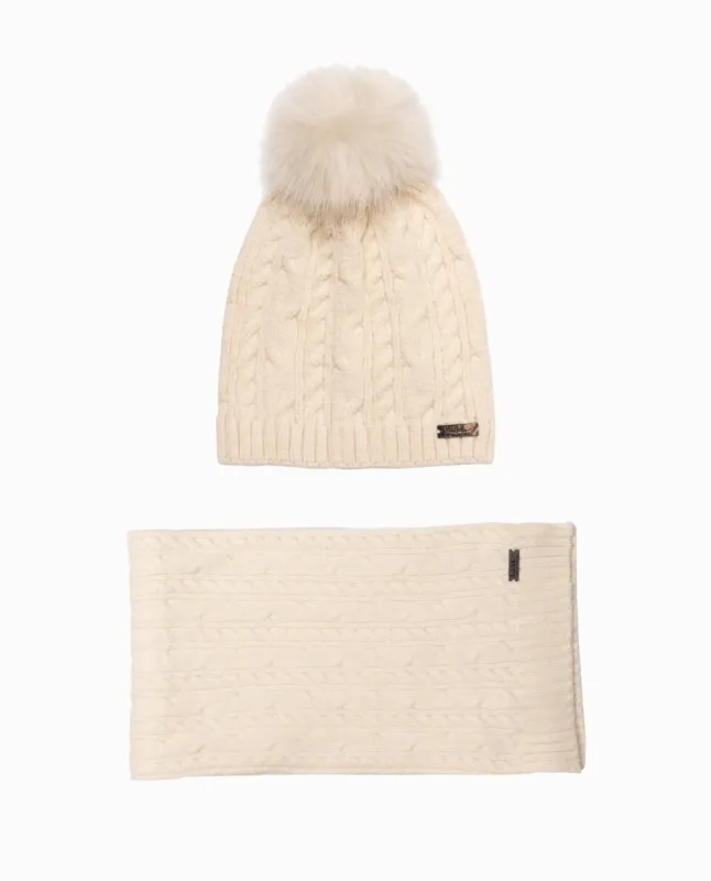 CABLE KNIT BEANIE AND SCARF SET sold by Nicole Miller
