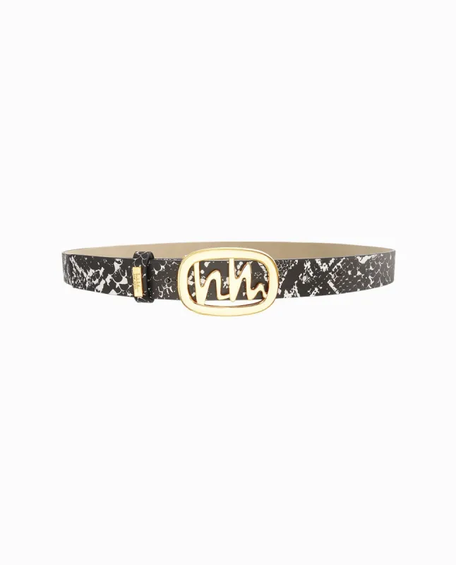 OVAL BUCKLE VEGAN LEATHER BELT made by Nicole Miller