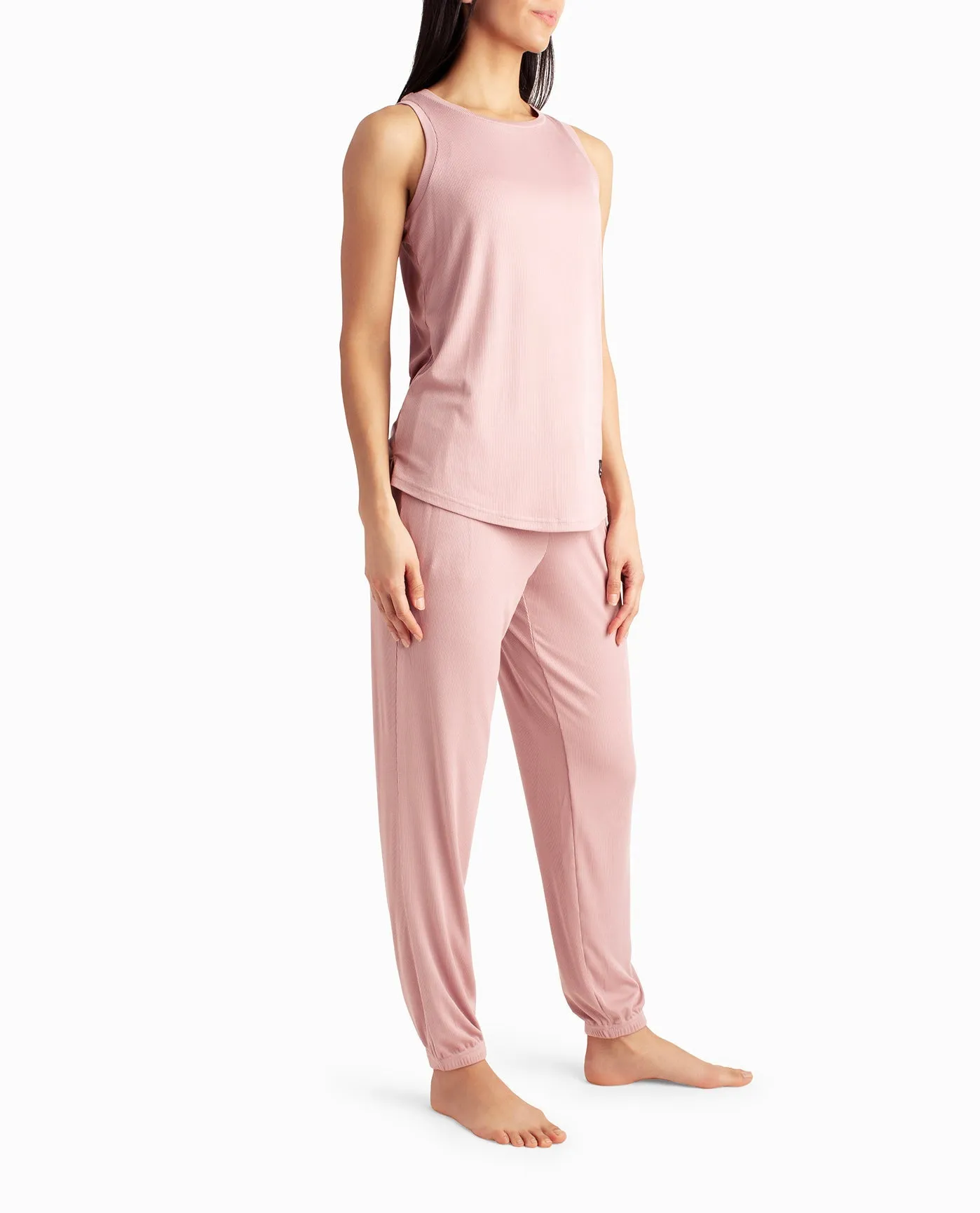 RIBBED HIGH NECK TANK AND GYM PANT TWO-PIECE SLEEPWEAR SET sold by Nicole Miller product image thumbnail 3