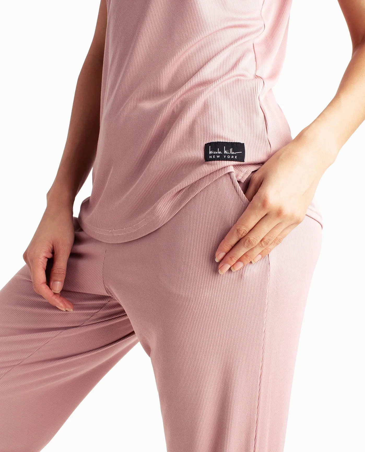 RIBBED HIGH NECK TANK AND GYM PANT TWO-PIECE SLEEPWEAR SET sold by Nicole Miller product image thumbnail 4