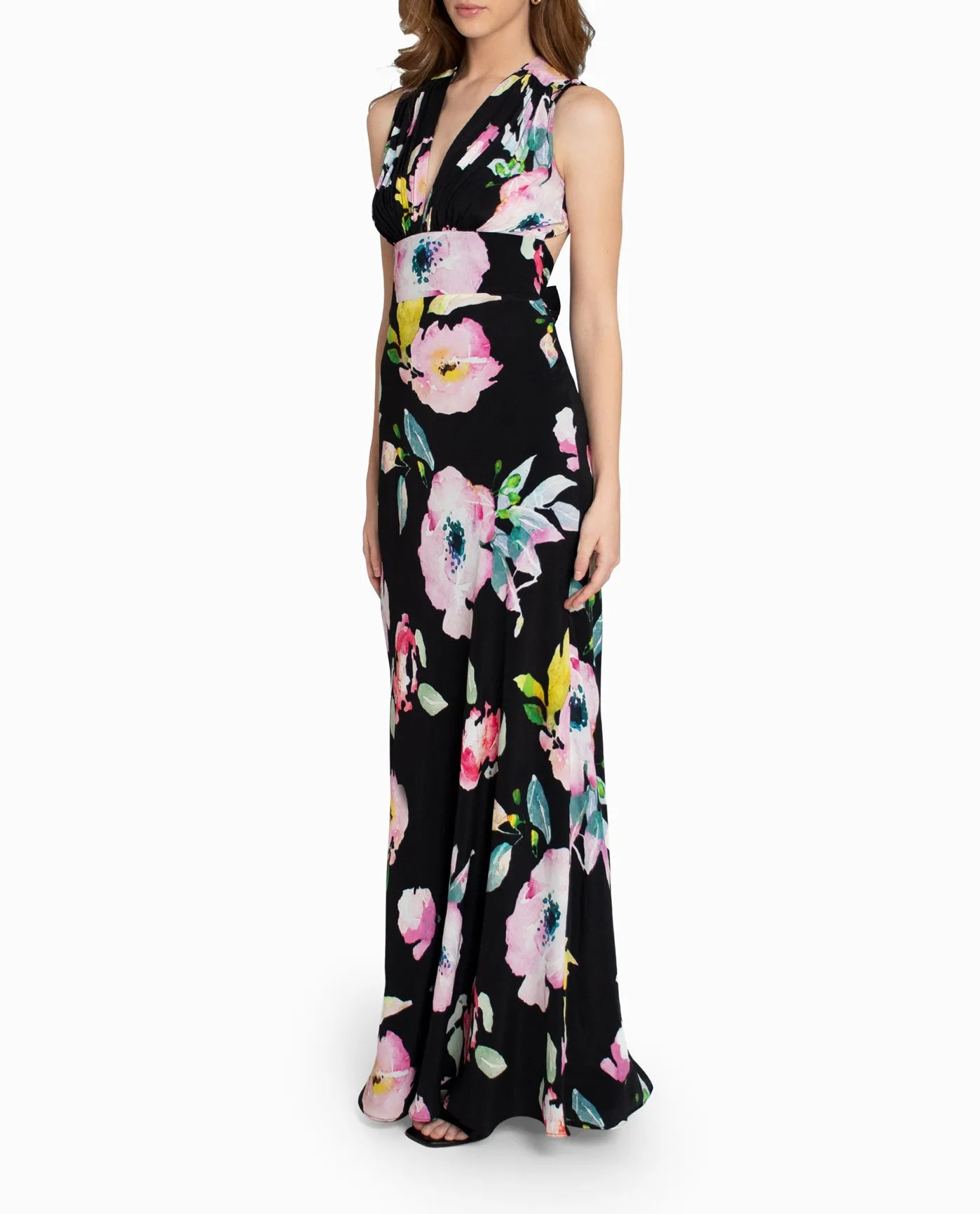 LA FLEUR SILK PLUNGE OPEN BACK GOWN sold by Nicole Miller product image thumbnail 3