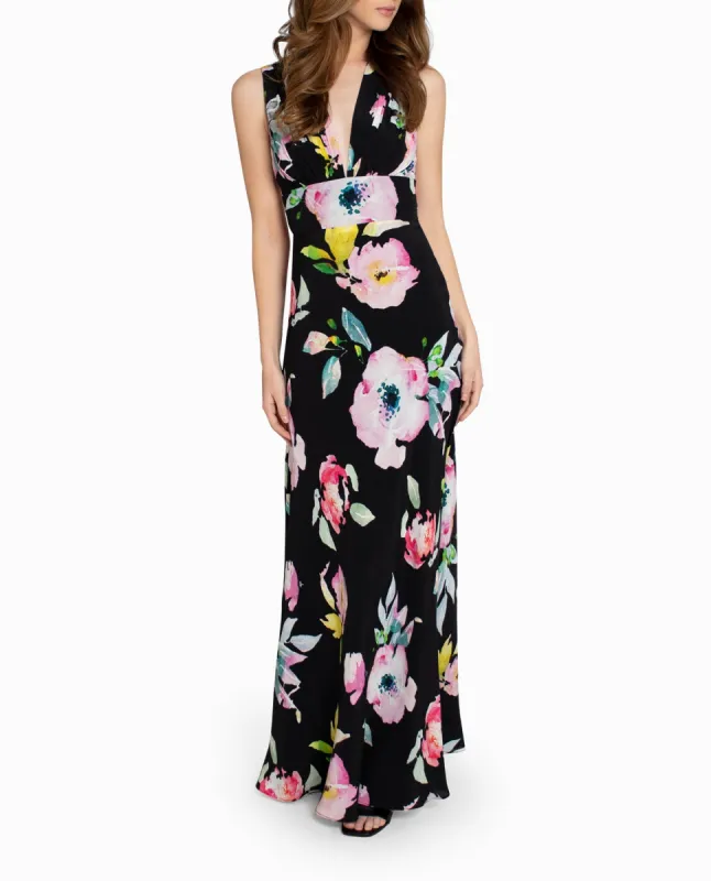 LA FLEUR SILK PLUNGE OPEN BACK GOWN sold by Nicole Miller