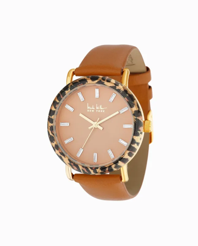 LEOPARD BEZEL STRAP WATCH, 38MM made by Nicole Miller