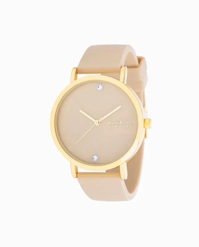 GOLD TONE SILICONE STRAP WATCH, 38MM sold by Nicole Miller