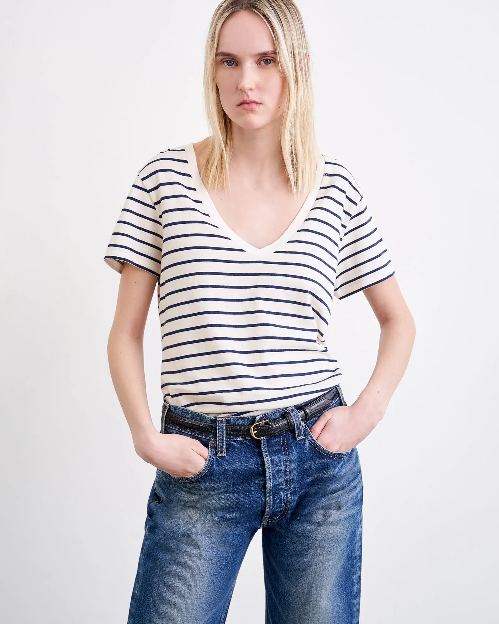 STRIPED CAROL VNECK TEE SHIRT sold by Nili Lotan product image thumbnail 5