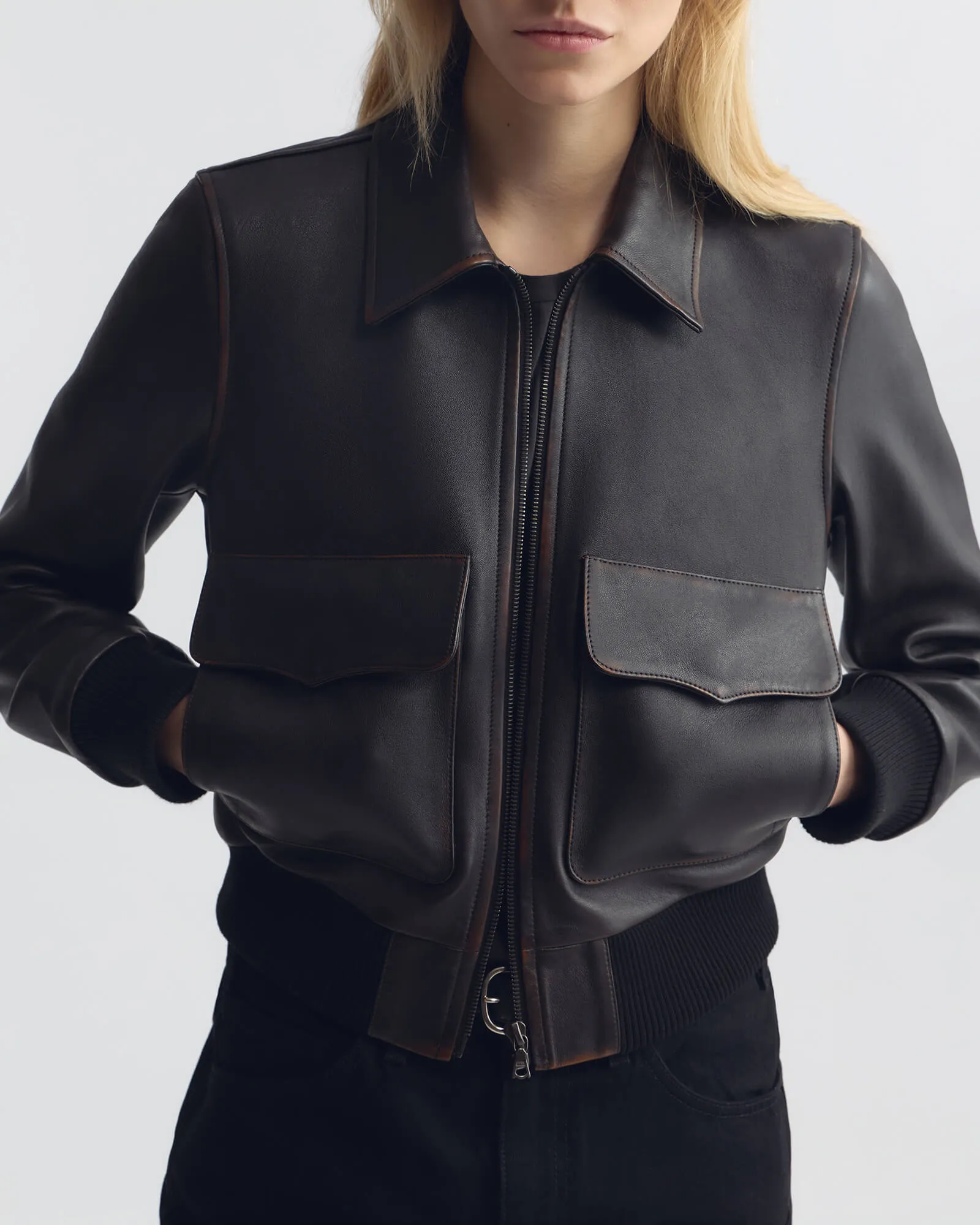 REDLEY LEATHER BOMBER JACKET sold by Nili Lotan product image thumbnail 3