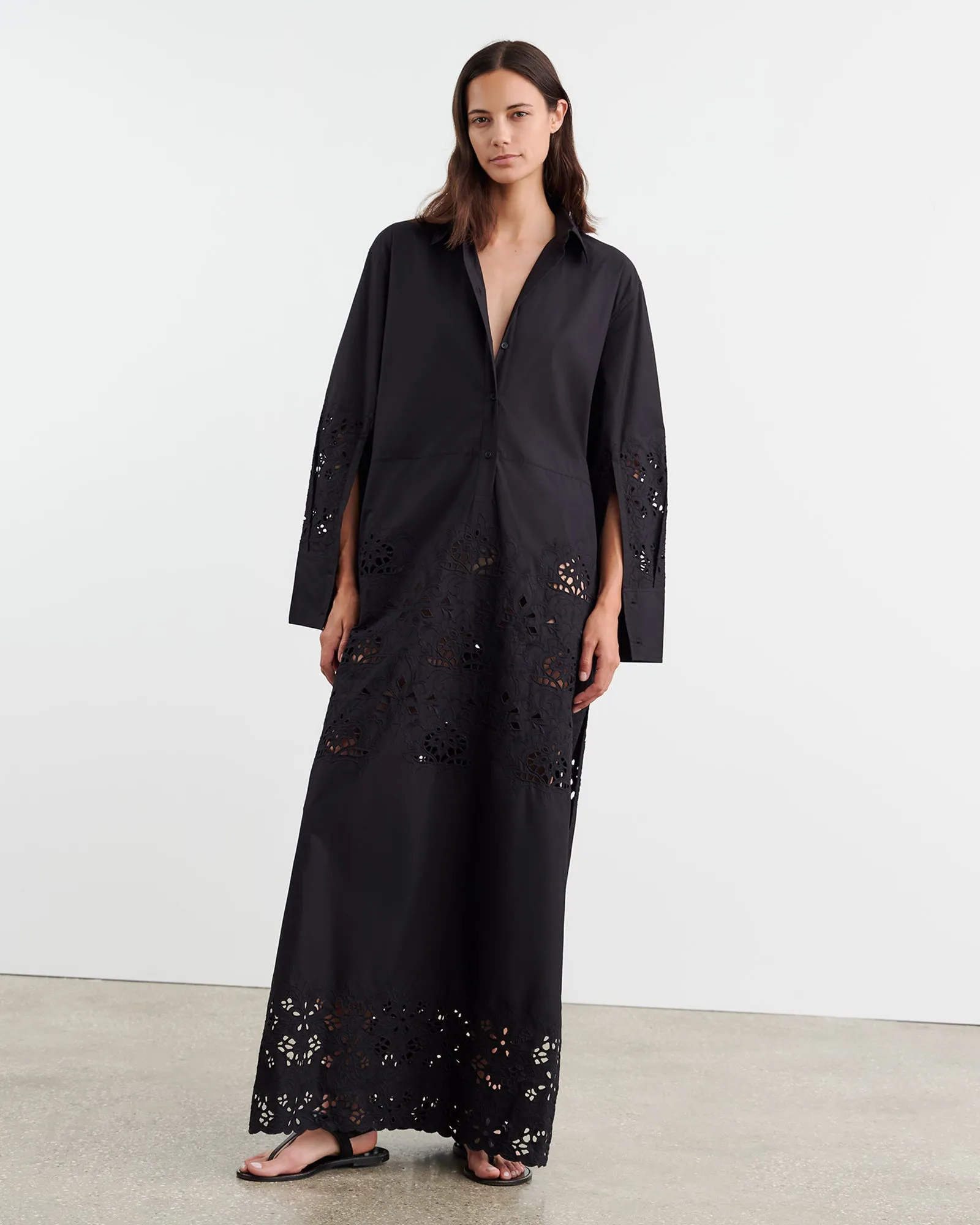 LOUANNE EMBROIDERED LONG POPLIN DRESS sold by Nili Lotan