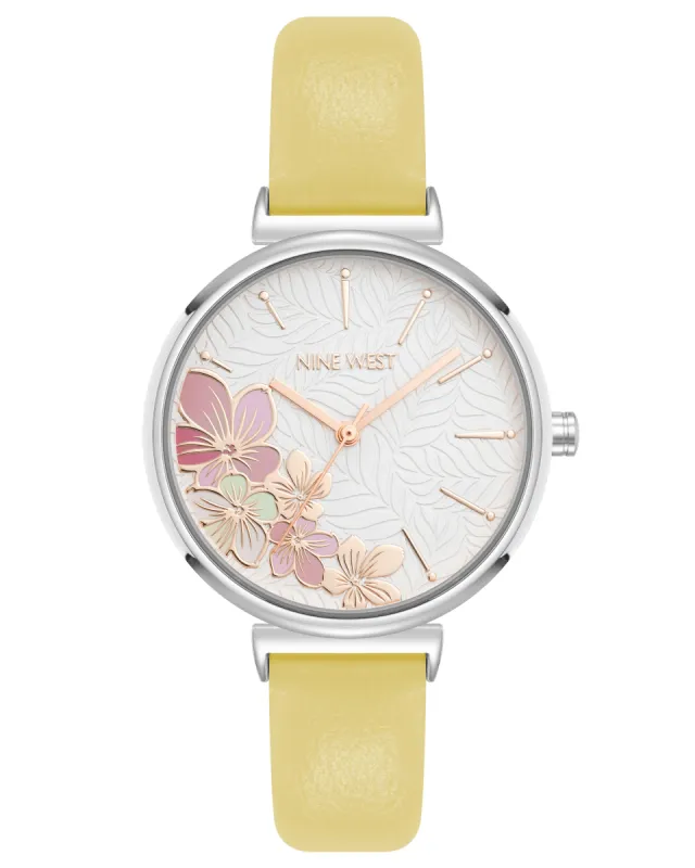 Pink Floral Dial Strap Watch made by Nine West
