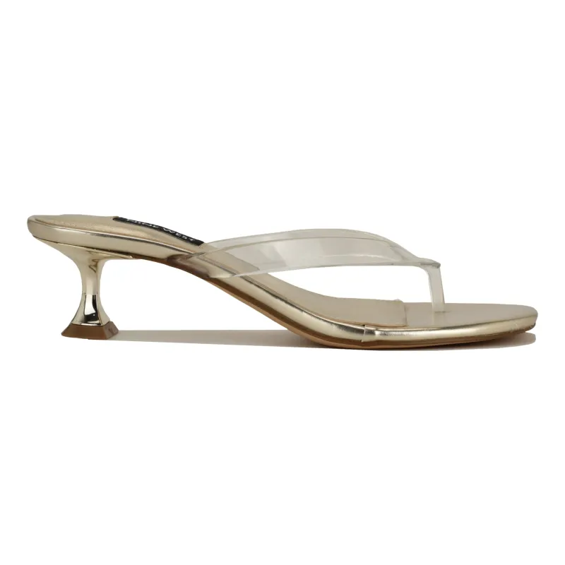 Crisee Heeled Jelly Thong Sandals made by Nine West