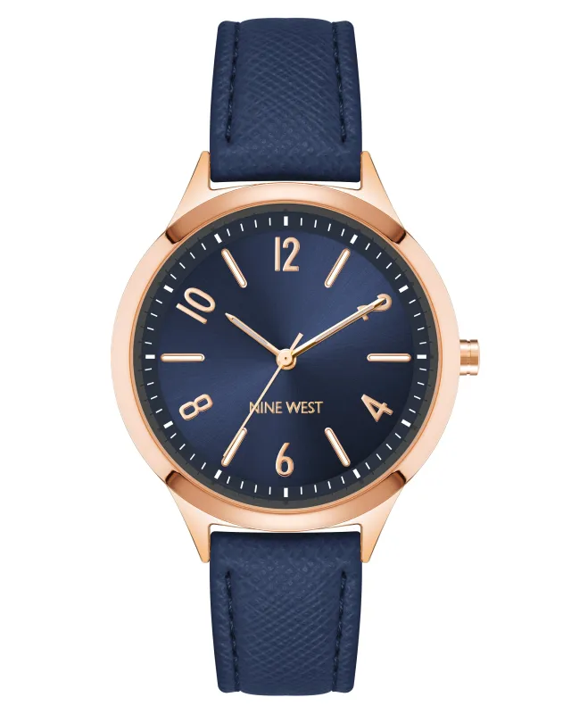 Navy Textured Strap Watch made by Nine West