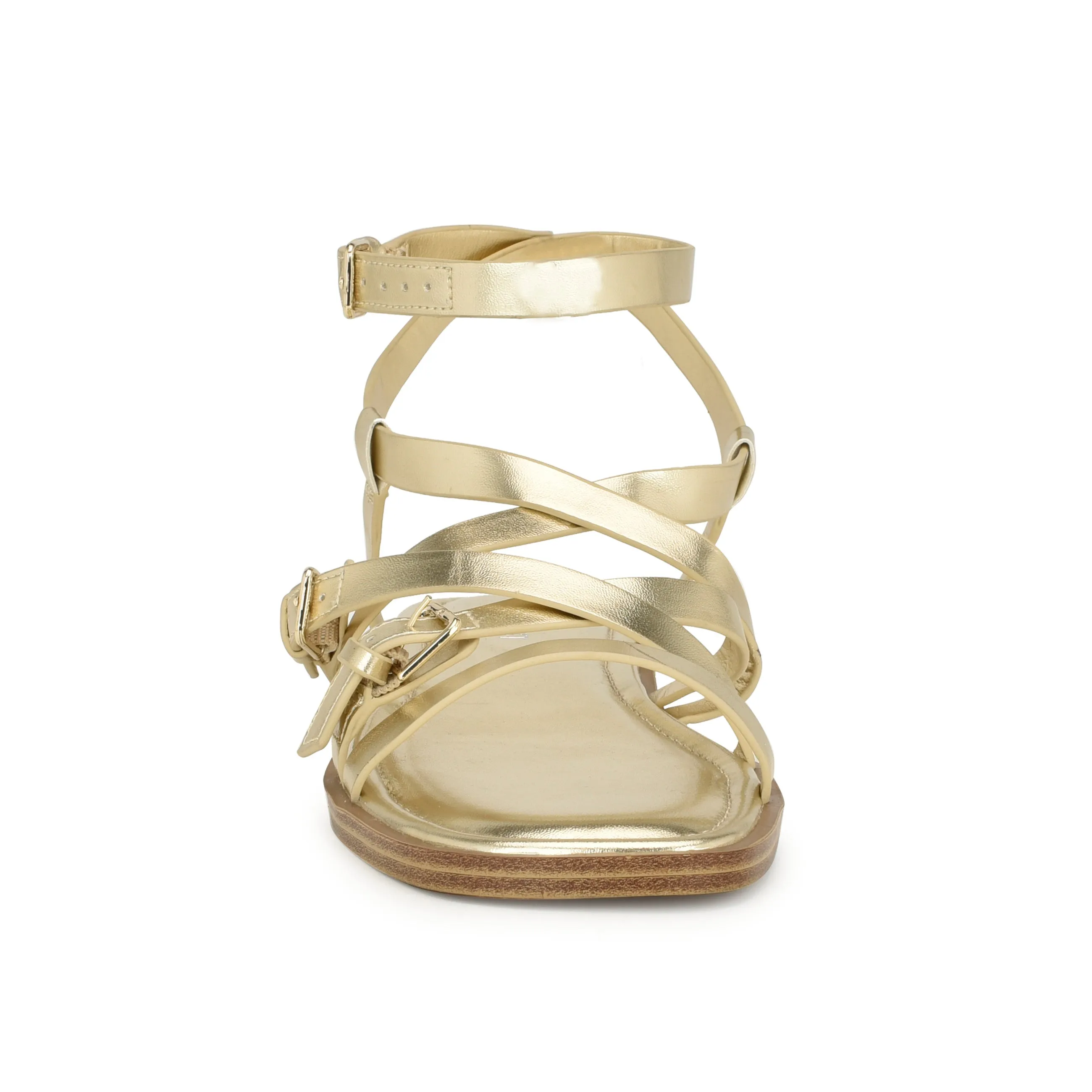 【NINE WEST】Rulen フラットストラップ サンダル Nine West Rulen Women's Square Toe Strappy Flat Sandals